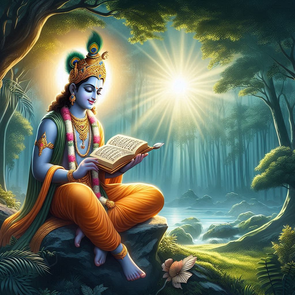 Krishna preparing to impart the teachings of the Bhagavad Gita.