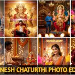 Ganesh Chaturthi AI image prompt – Create Lord Ganesha photo with festive decorations, diyas, marigold flowers, and divine aura.