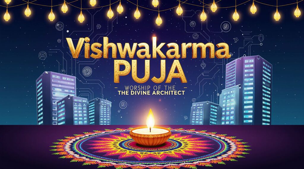 Minimal devotional background image with puja wishes text.