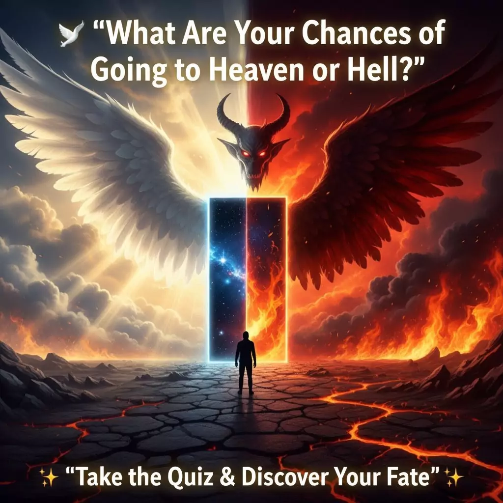 Angel glowing in the clouds representing heaven in the Heaven or Hell quiz.